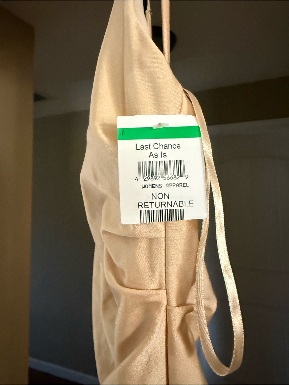 La Femme Champagne Gold Satin Maxi Dress with Thigh Slit - Picture 4 of 4